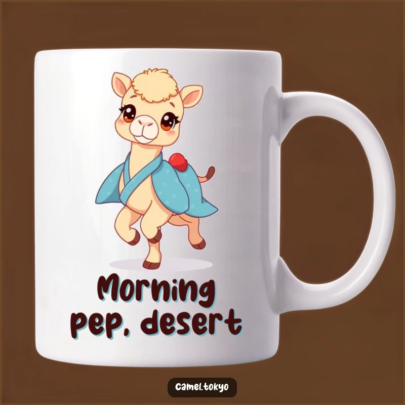 Funny Prancing Camel Mug: Bright-Eyed Blue Kimono Dancer Gift