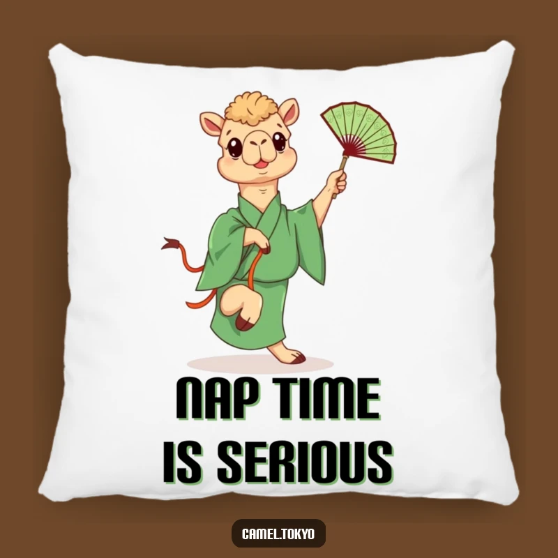 Funny Kicking Camel Pillow: Cozy Green Kimono Cushion for Playful Rest