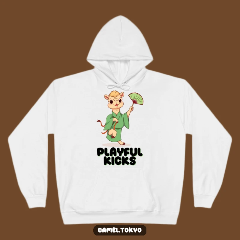 Funny Kicking Camel Hoodie: Cozy Green Kimono Sweatshirt for Playful Warmth