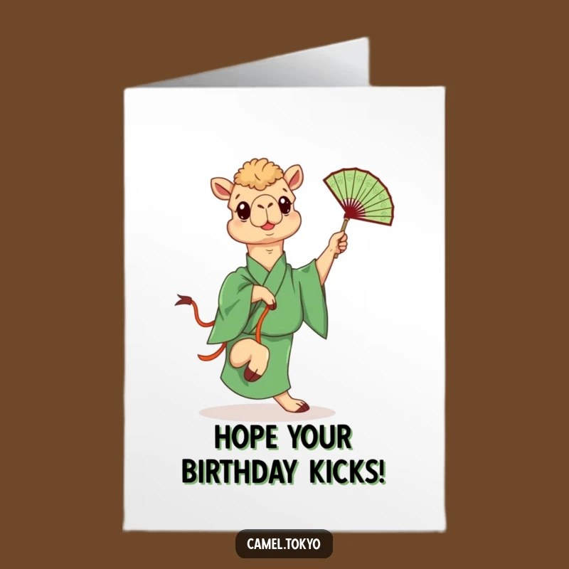 Free Printable Birthday Card: Kicking Fan Camel! Humorous DIY Gift for a Playful Surprise