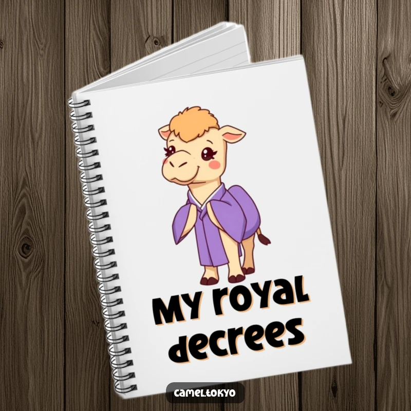 Funny camel in a purple kimono, bowing slightly, perfect for journaling or note-taking.