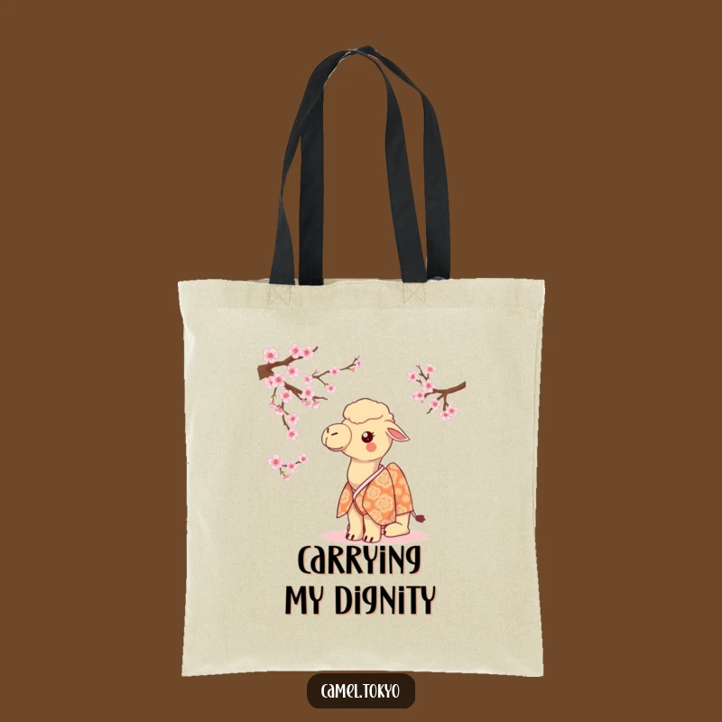 Funny Camel Kimono Tote Bag - Eco-Friendly Cherry Blossom Shopping Funny Gift