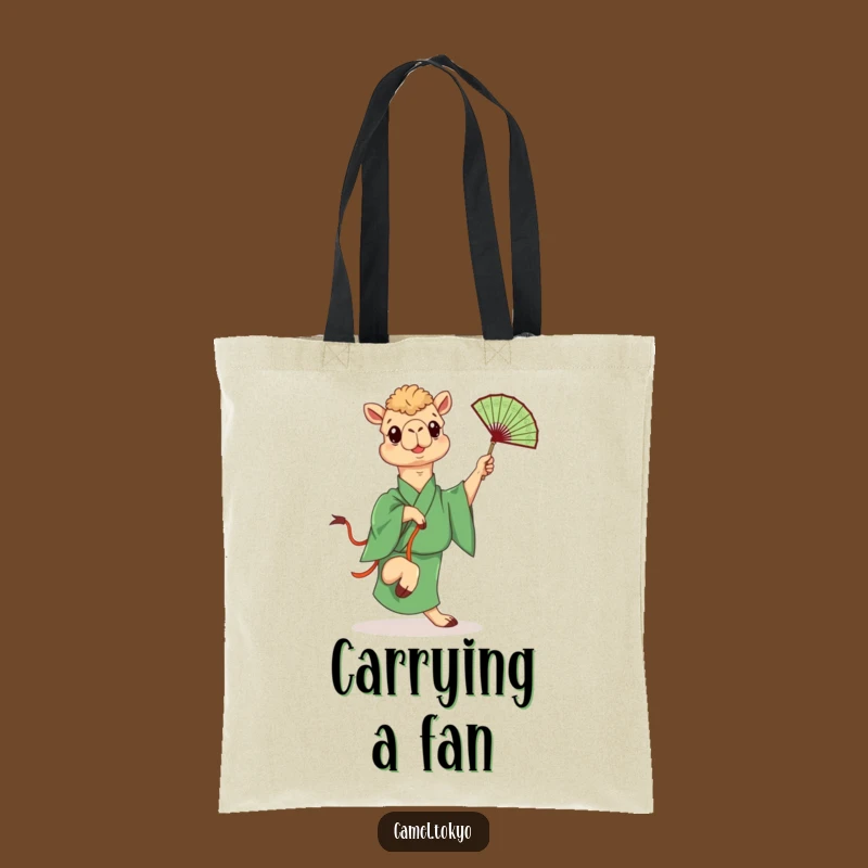Funny Kicking Camel Tote Bag: Green Kimono Fan Fighter Carryall
